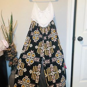 Aztec print strapless pant romper